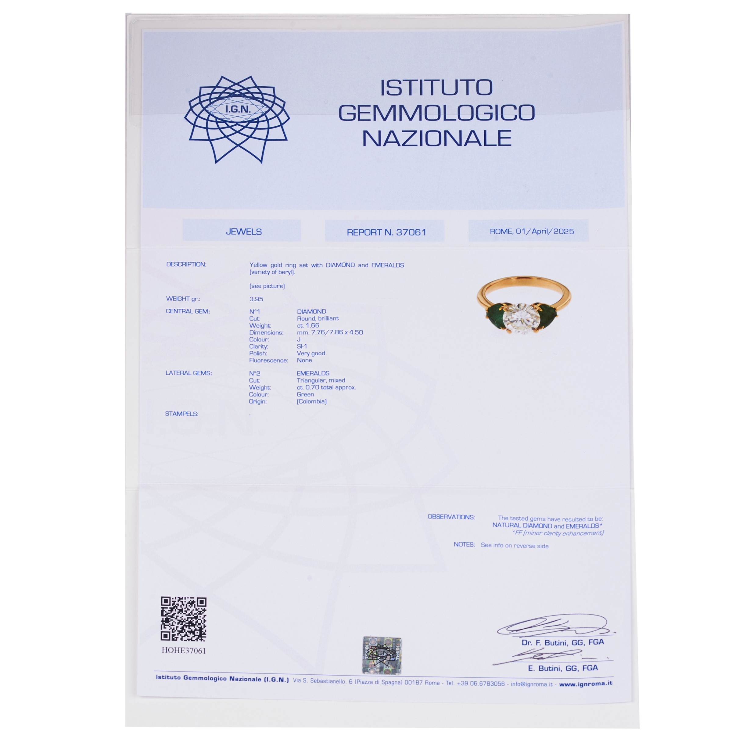 ANELLO IN ORO GIALLO CON DIAMANTE E SMERALDI