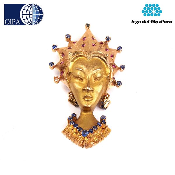 



SPILLA IN ORO GIALLO 18KT, RUBINI E PIETRE