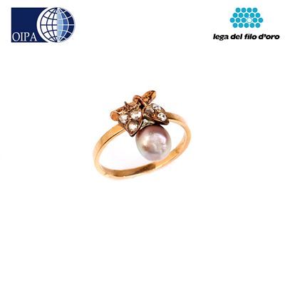 Anello in Oro Giallo 18kt, Diamanti e Perla
