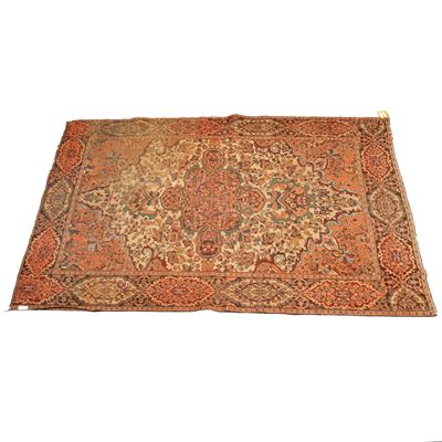Tappeto persiano, sec. XX, fondo rosso e avorio, cm 205x135