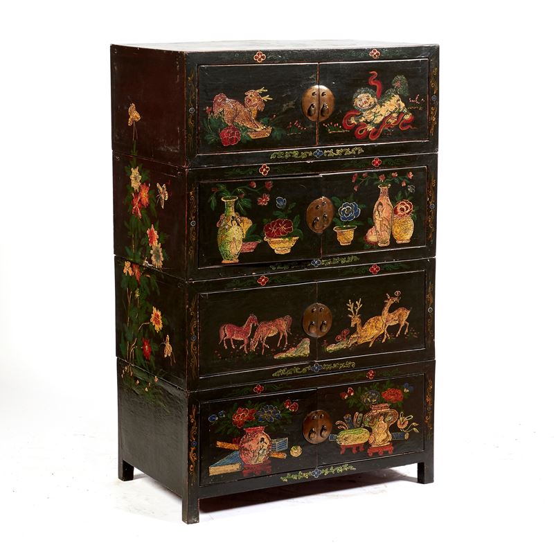 Credenzino componible formato da quattro elementi, arte orientale, sec. XX