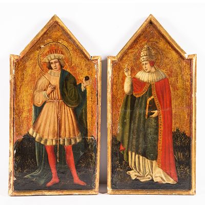 Maniera della pittura del XV secolo, Santo Stefano e un santo vescovo (coppia di dipinti)