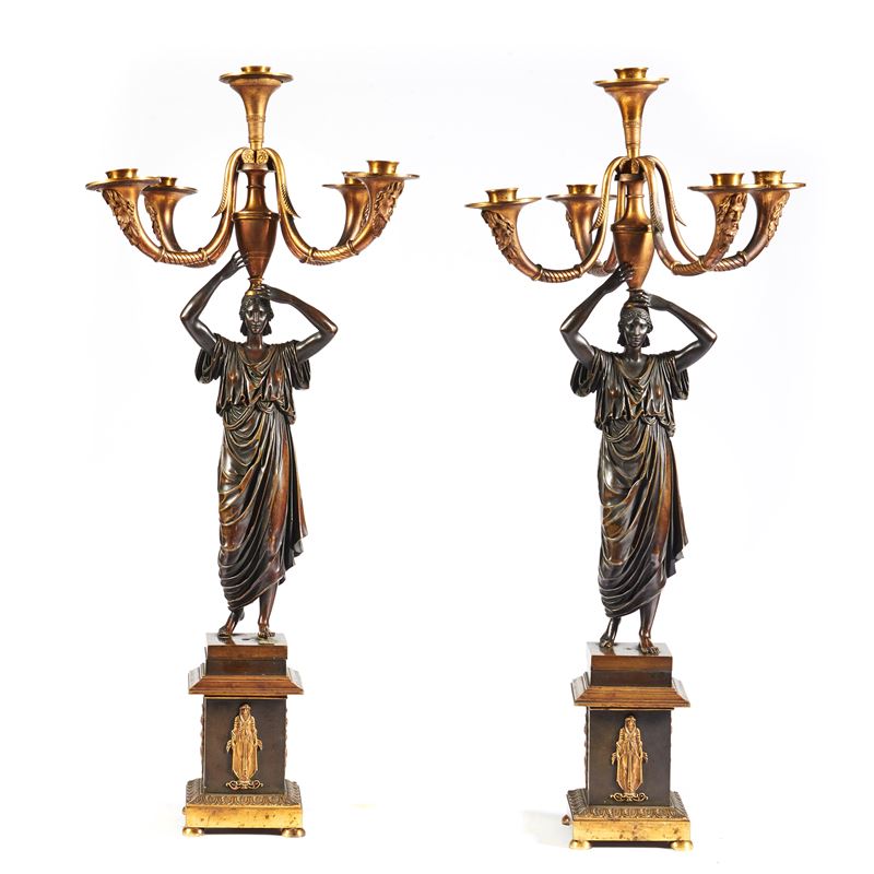 Coppia di candelabri, periodo Impero, sec. XIX