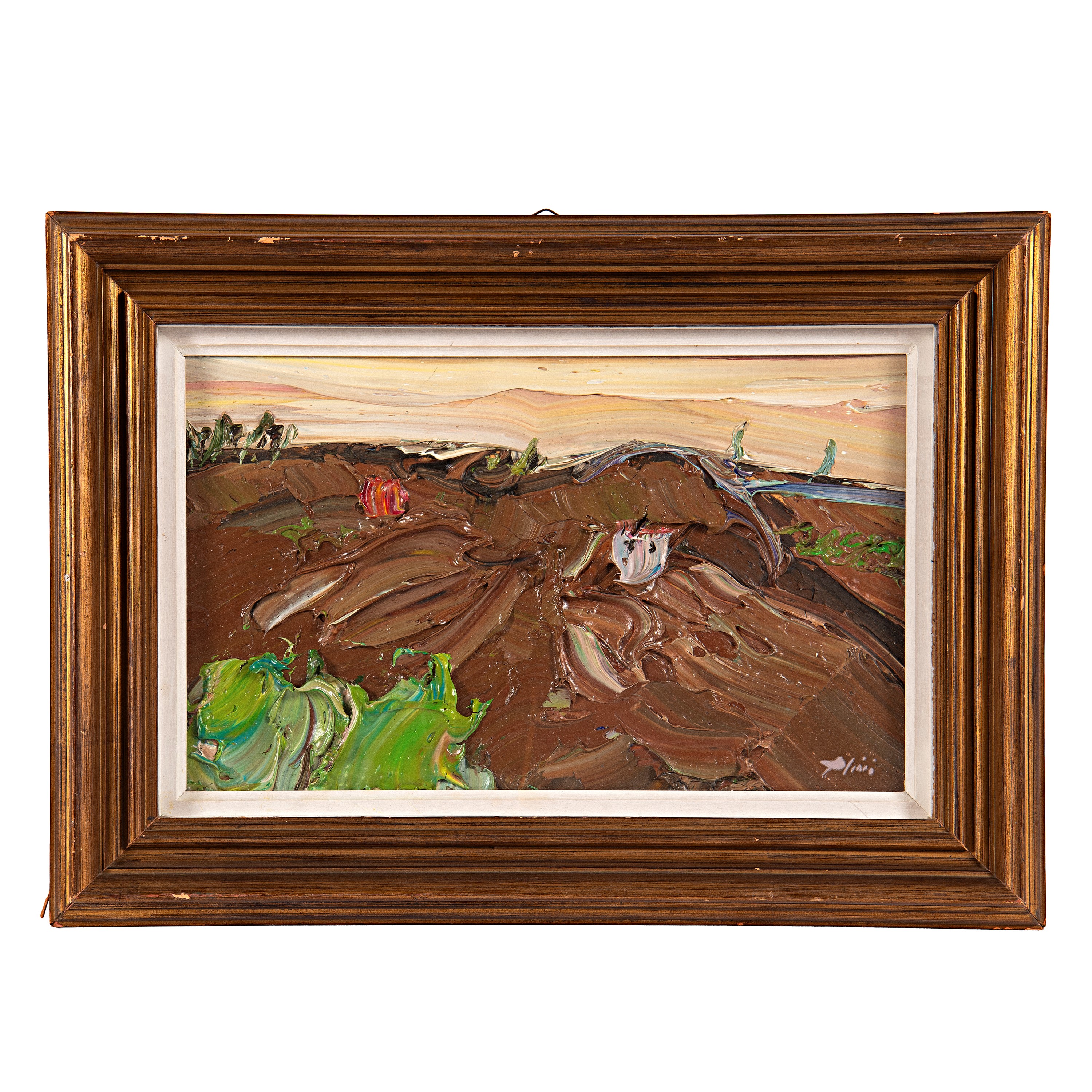Plinio Sidoli, Paesaggio, olio su cartone telato (Geki), 1969