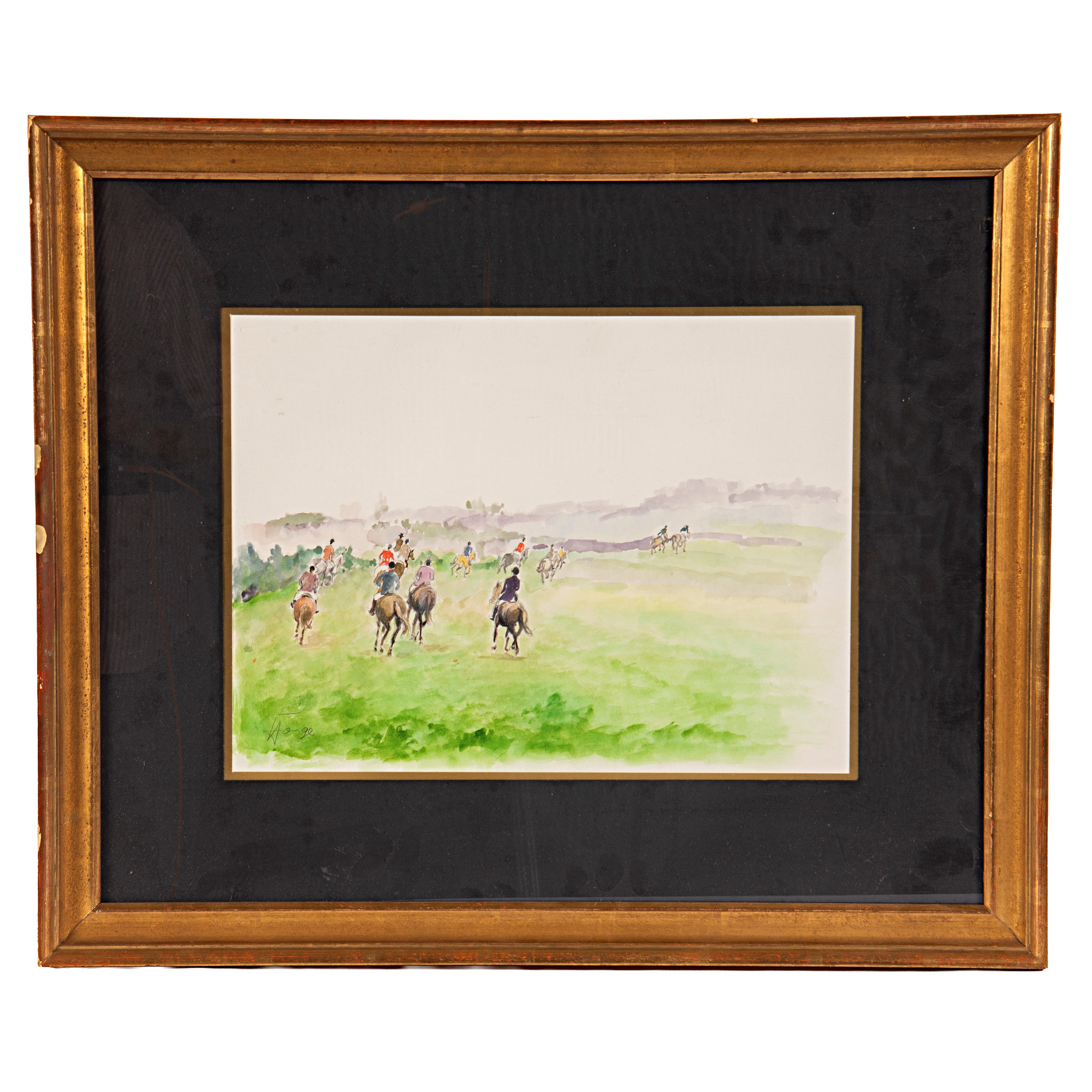 Artista del XX secolo, Paesaggio con due cavalieri al tramonto; Pittore del XX secolo, Fantini in...
