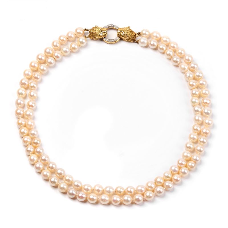 Collana Girocollo in Oro 18kt, Diamanti e Perle