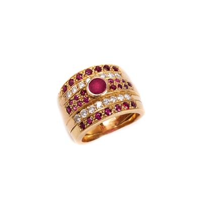Anello in Oro Giallo 18kt, Diamanti e Rubini