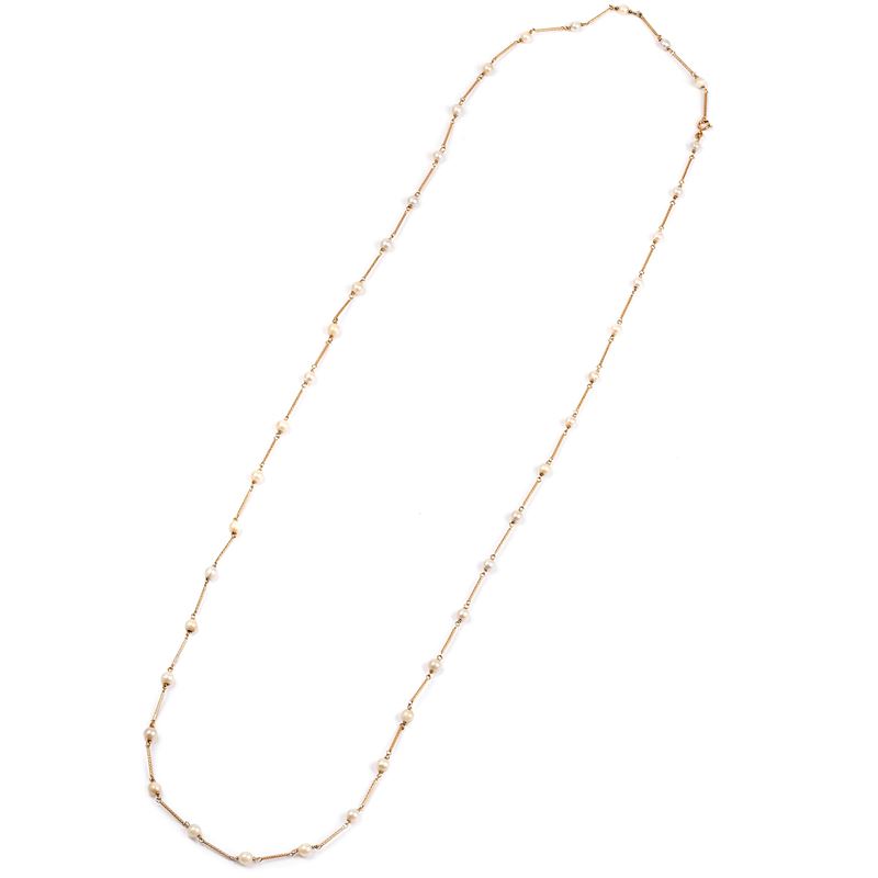 Lunga Collana, in Oro Giallo 18kt e Perle