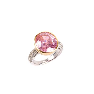 Anello in Oro Giallo, Oro Bianco 18kt, Diamanti e Pietra