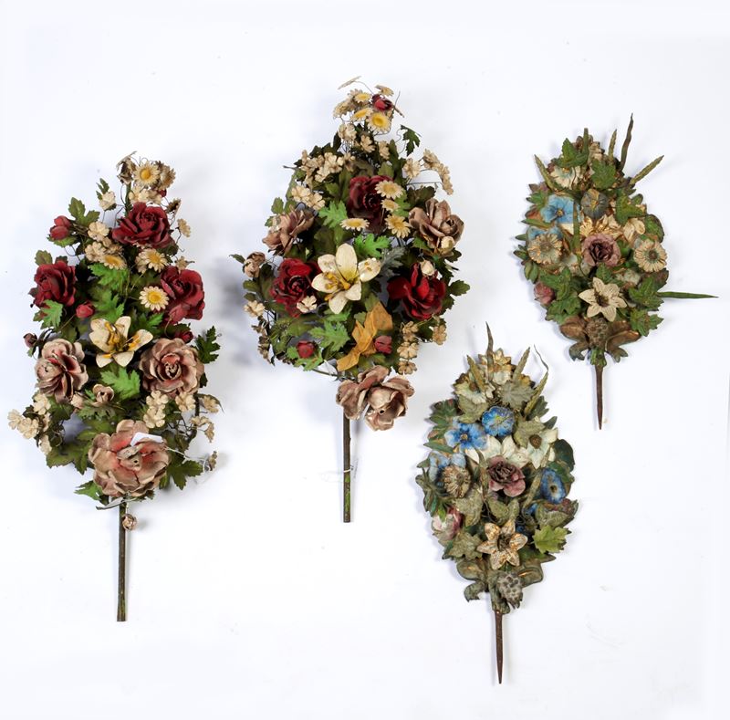 Quattro decorazioni con fiori, sec. XIX