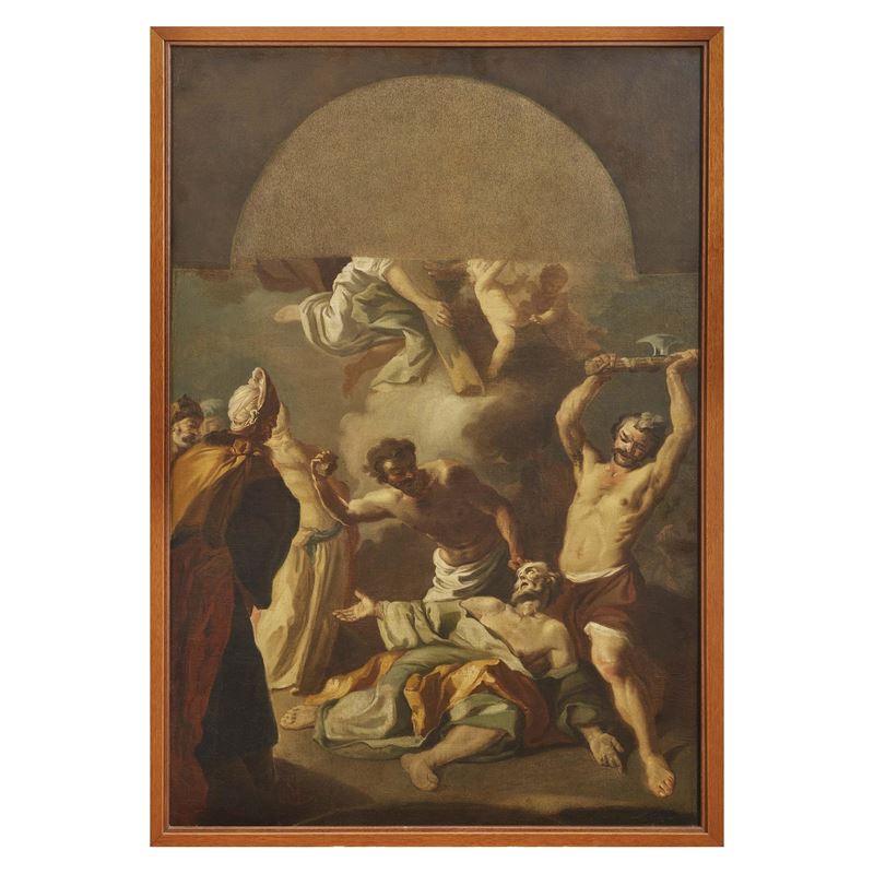 Scuola napoletana, Lapidazione di Santo Stefano, olio su tela (sec. XVIII)