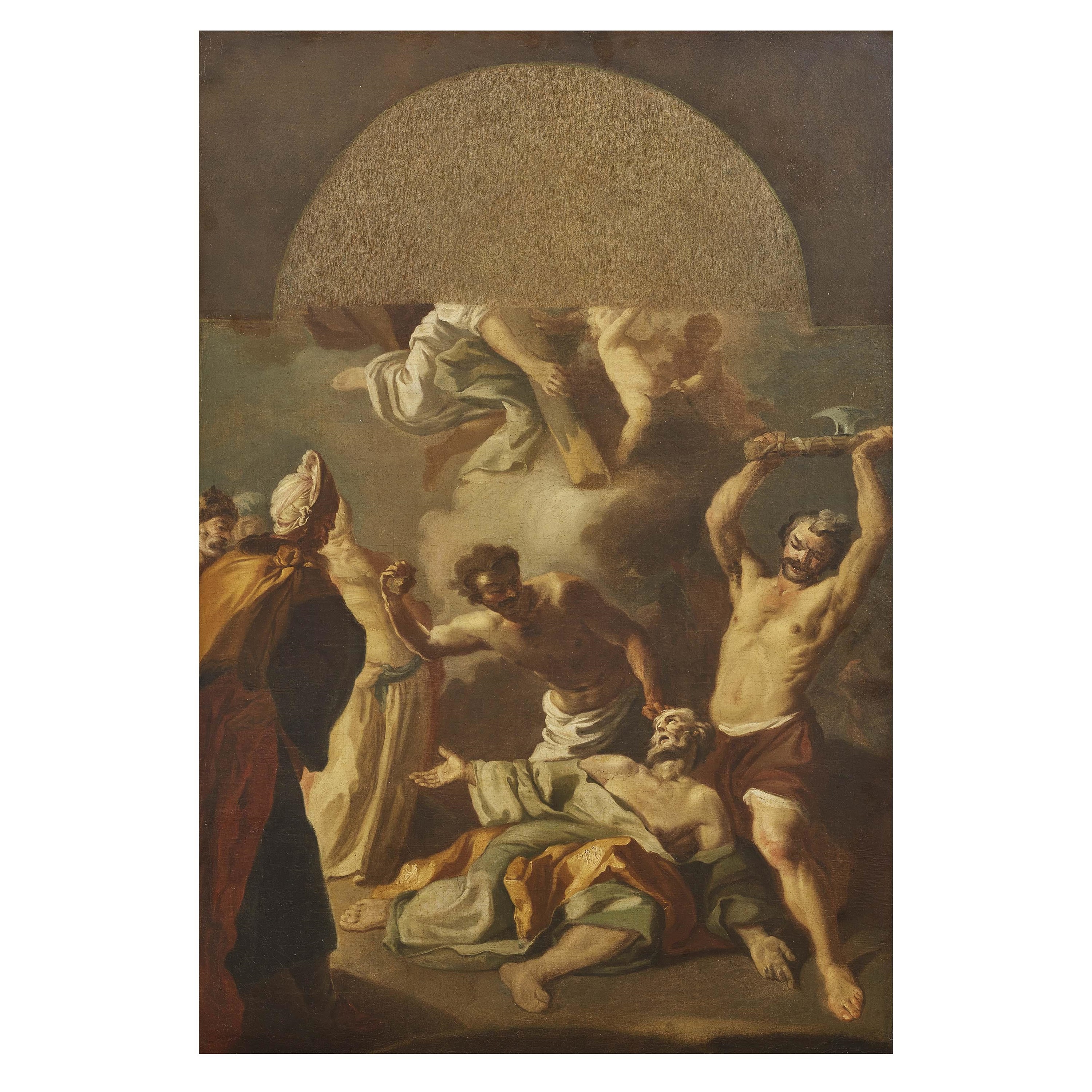 Scuola napoletana, Lapidazione di Santo Stefano, olio su tela (sec. XVIII)