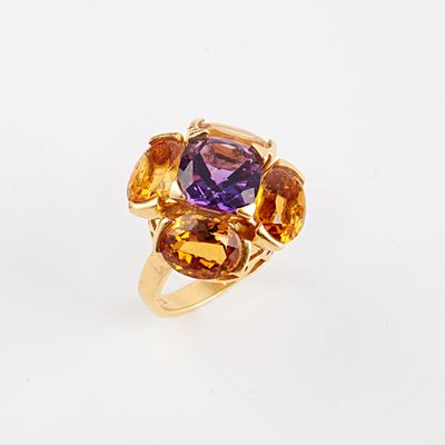 Anello in Oro Giallo 18kt, Topazi e Ametista