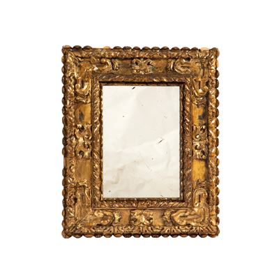 Specchiera in stile Settecento, cornice in legno dorato e intagliato, cm 45x55