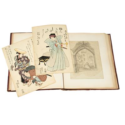 J. A. Picton, Sketches (vol. VIII), due acquerelli su carta di riso raffiguranti scene di vita qu...