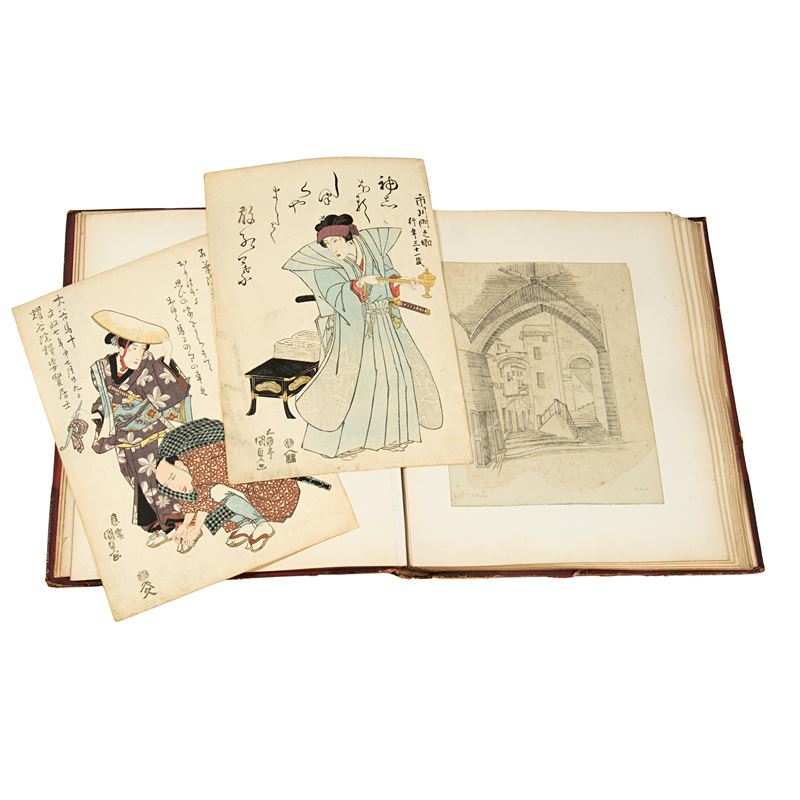 J. A. Picton, Sketches (vol. VIII), due acquerelli su carta di riso raffiguranti scene di vita qu...
