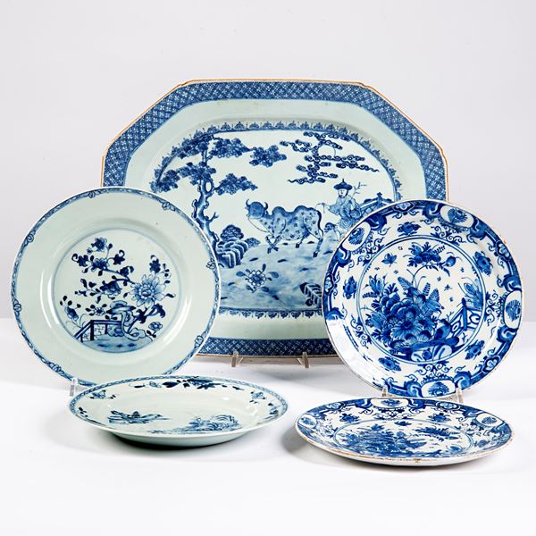 



Vassoio e quattro piatti, arte orientale, sec. XIX e XX