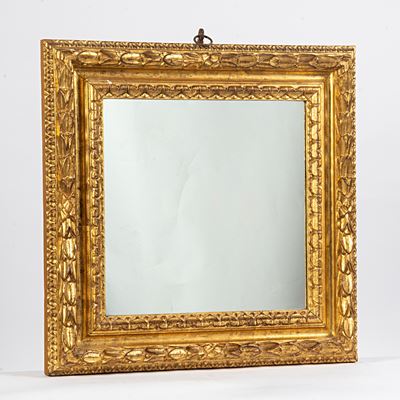 Cornice dorata e intagliata, secolo XIX, con specchio moderno