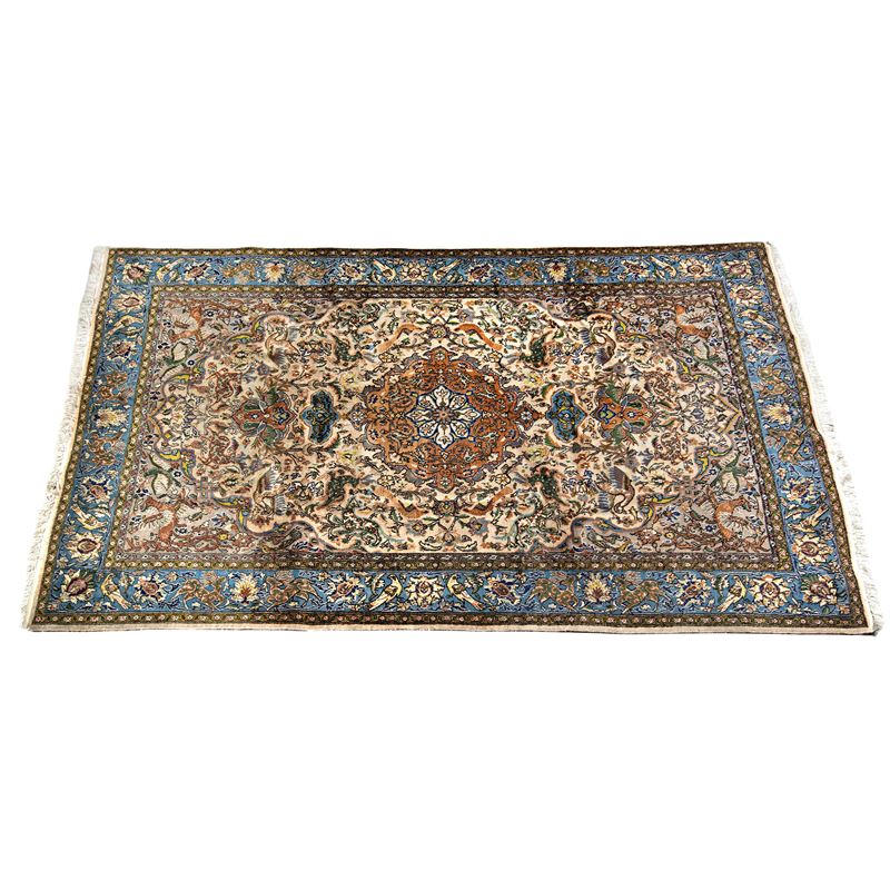 Tappeto persiano Qum Kork, sec. XX, campo a motivo naturalistico, cm 215x145