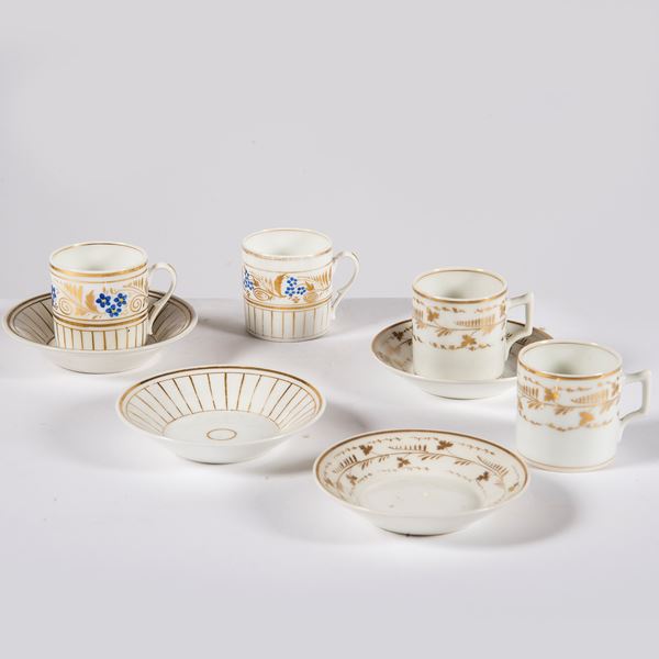 



Venticinque piattini per tazze e quattordici tazzine, varie manifatture, sec. XX