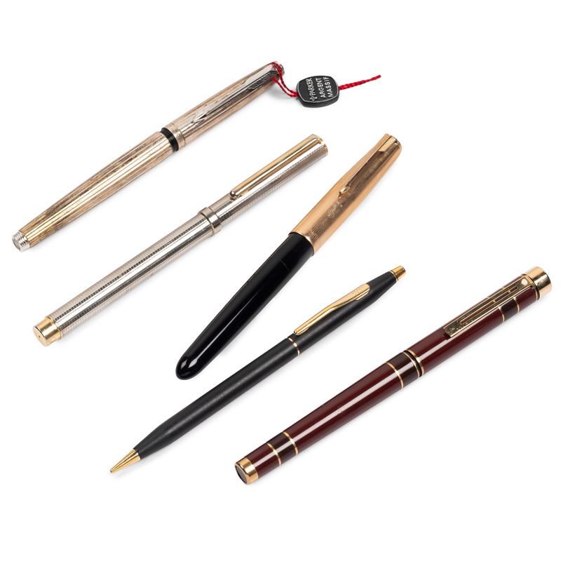 DUE PENNE STILOGRAFICHE, UNA BIRO E PORTAMINE PARKER