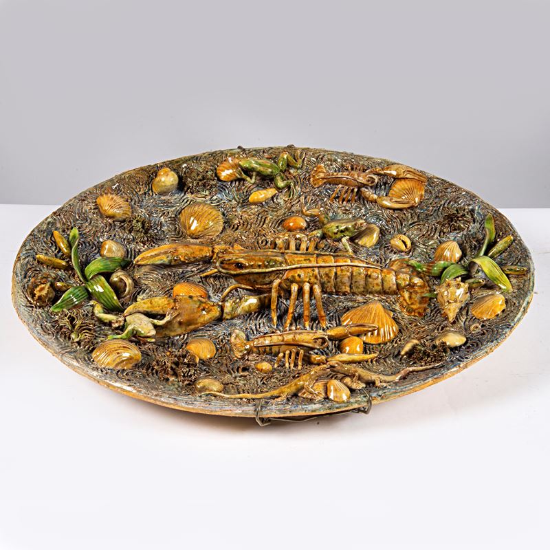 Piatto, alla maniera di Palissy, sec. XX