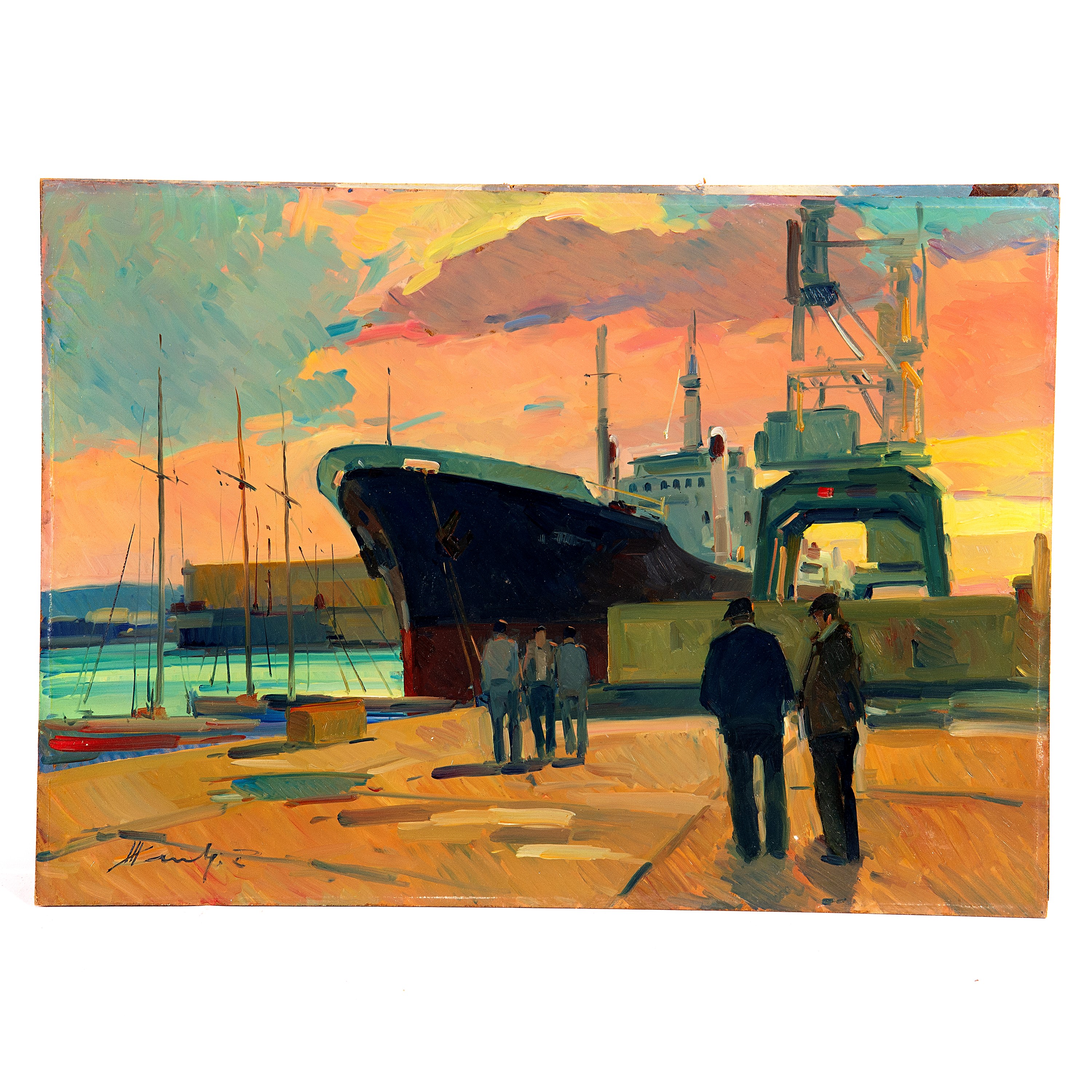 Piero Marchi, Porto pescatori (coppia di dipinti), olio su faesite