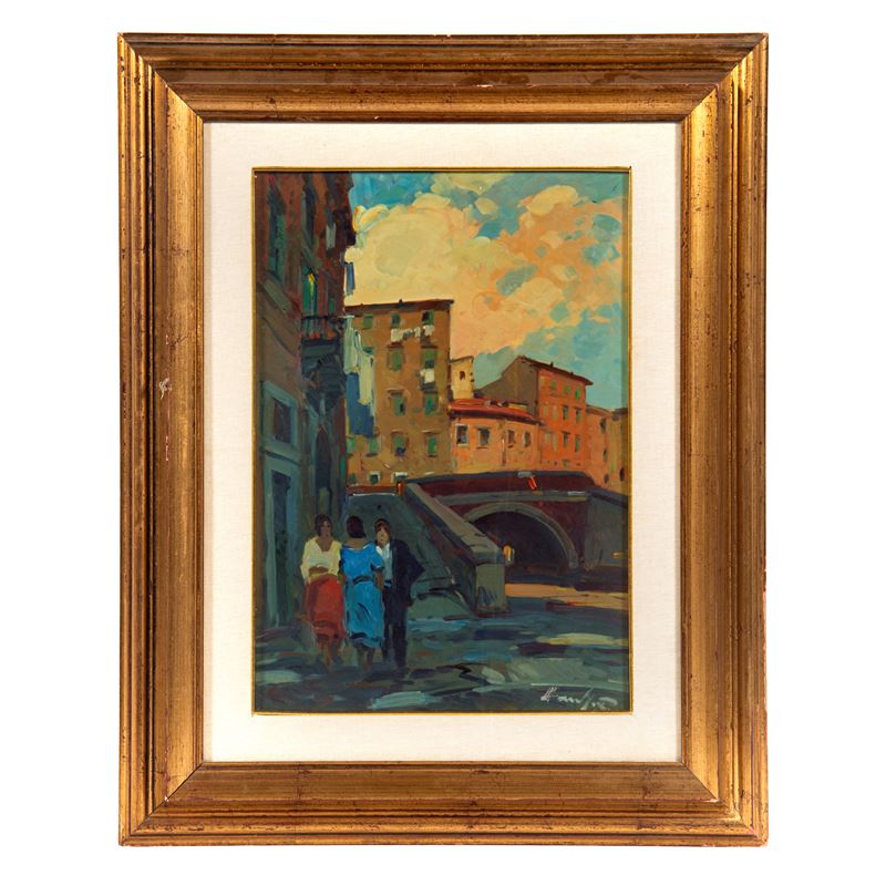 Piero Marchi, Vecchia Livorno e Angolo tranquillo (coppia di dipinti), olio su faesite