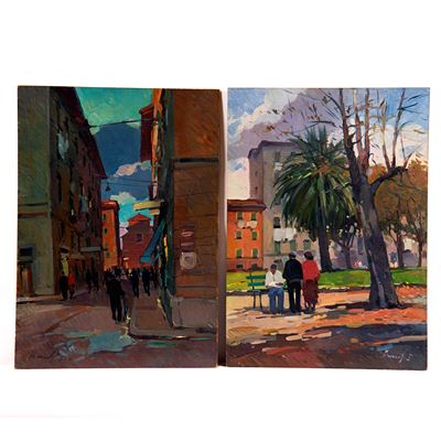Piero Marchi, Conversazione: scorcio della chiesa di San Frediano (coppia di dipinti)