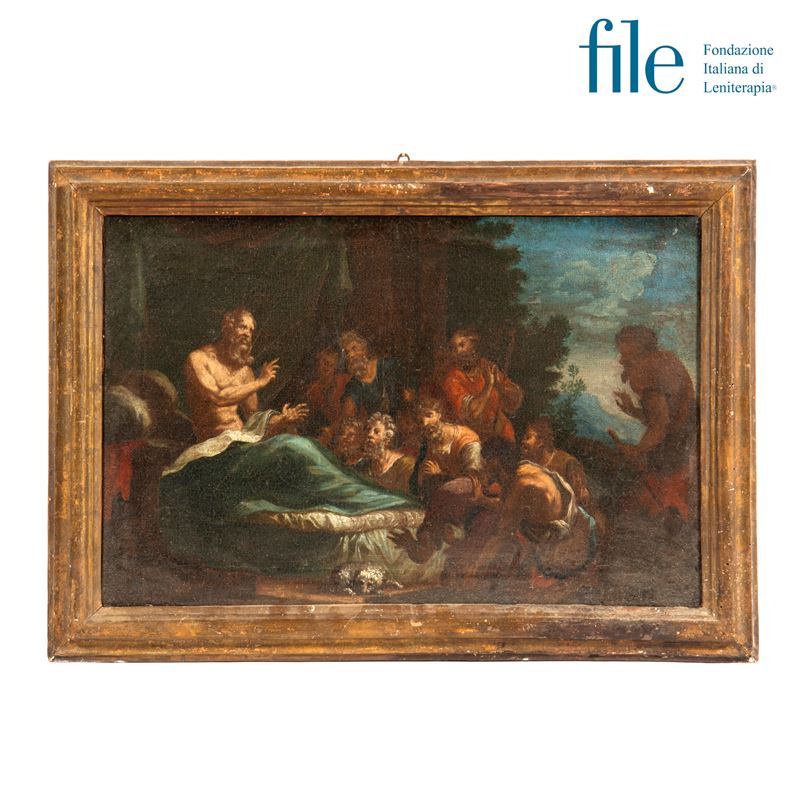 Scuola italiana, sec. XVIII, Giacobbe che benedice i figli e Mosè fa scaturire l'acqua dalla rocc...