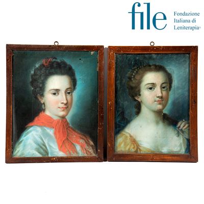 Rosalba Carriera, Coppia di ritratti di giovani con diadema, orecchino e fazzoletto rosso