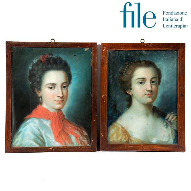 Rosalba Carriera, Coppia di ritratti di giovani con diadema, orecchino e fazzoletto rosso