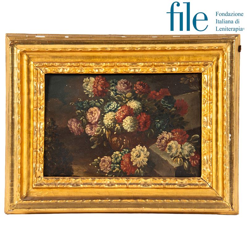 Scuola italiana, Natura morta con vaso di fiori, olio su tavola (sec. XVIII)