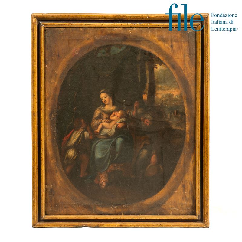 Scuola italiana, Sacra Famiglia, olio su tela, cm 80x64, sec. XVIII