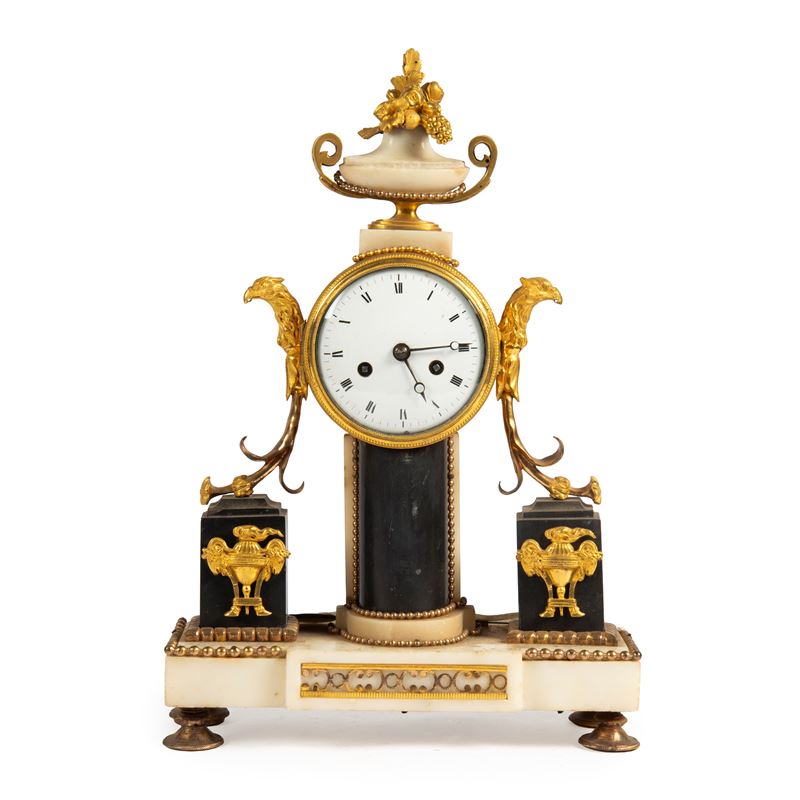 Orologio da tavolo in lavagna e onice, Francia, inizi XX secolo