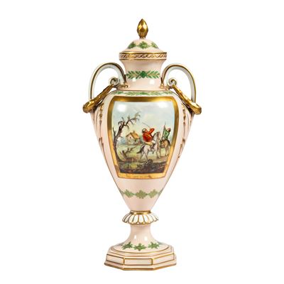 Vaso con coperchio, manifattura Dresden, ceramica policroma, stile Impero