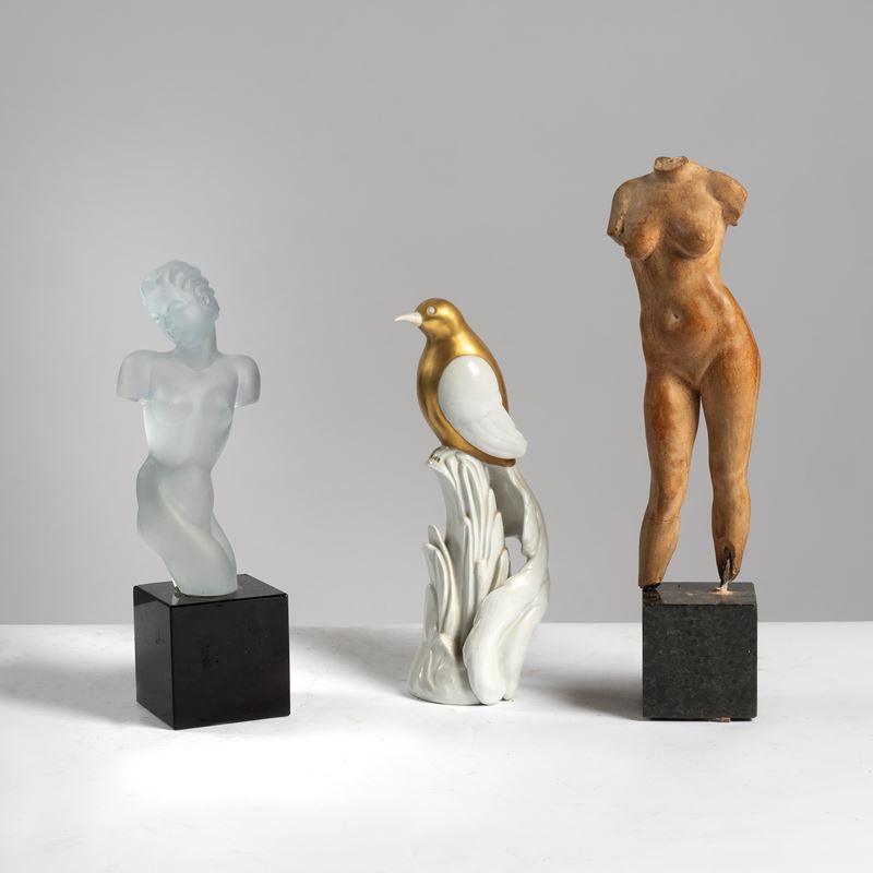 Manifattura artistica Le Porcellane, Uccello (Picchio) in ceramica laccata e dorata