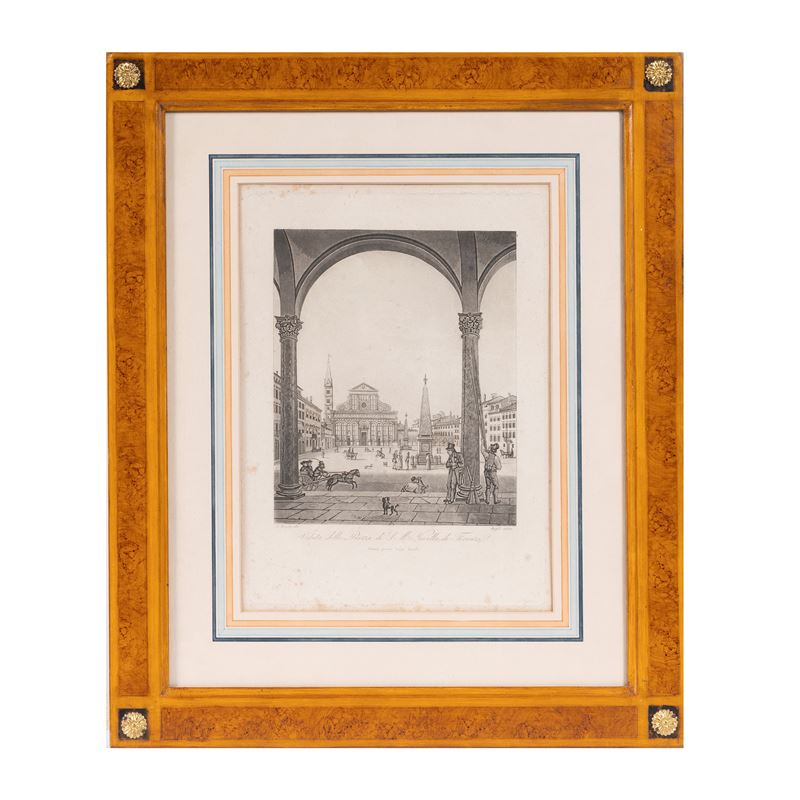 F. Moritz, Angeli - Veduta di Piazza Santa Maria Novella, acquaforte