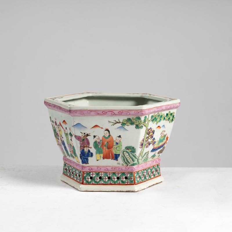 Cachepot cinese, porcellana policroma, sec. XX