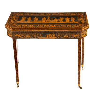 Tavolo da gioco, Francia, XIX secolo, rovere laccato con piano a libro