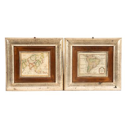Scuola francese, Mappa geografica dell'America Latina e dell'Asia, stampa a colori su carta