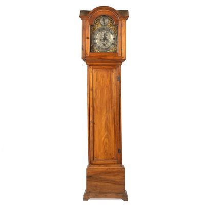 Orologio a colonna, Inghilterra, XIX secolo, ciliegio, cassa in legno con sportello sformellato