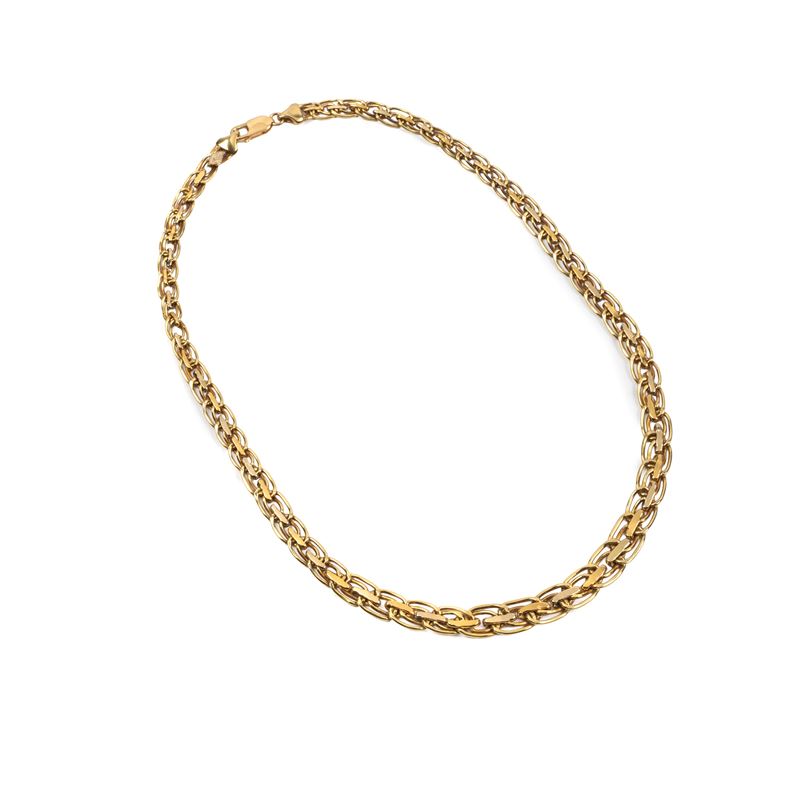 Girocollo in oro giallo 18kt, maglie piatte intrecciate