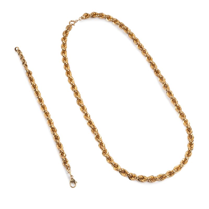 Collana e bracciale in oro giallo 18Kt a maglia torchon