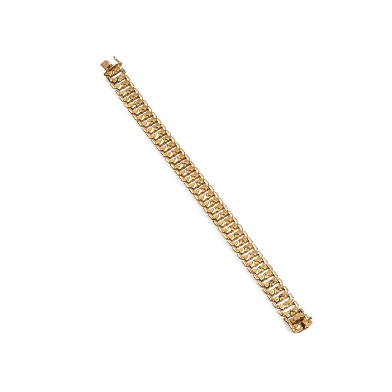 Bracciale in oro giallo 18 kt, fascia alta con maglie snodabili