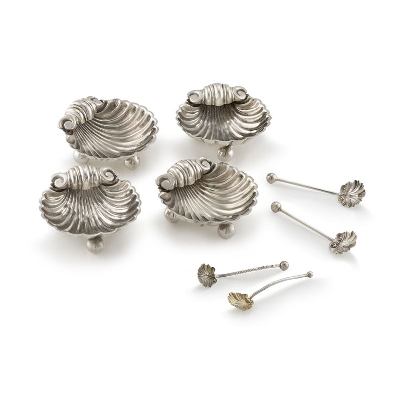 William Henry Leather e Mitchell Bosley & Co, Sei saliere in argento sterling, Birmingham, 1893 e...