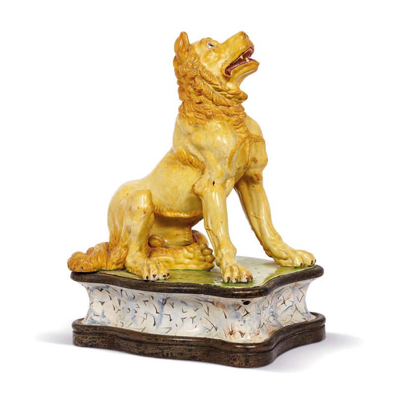 Scultore anonimo, Cane seduto in terracotta invetriata policroma