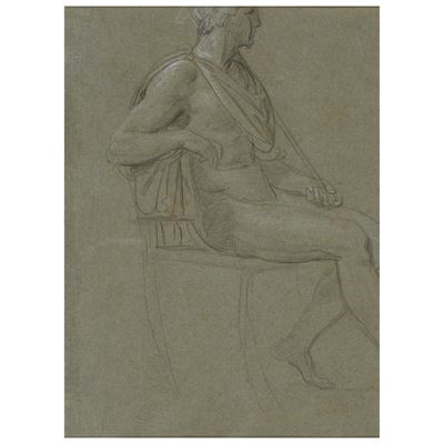 Andrea Appiani, Uomo seduto, matita nera e gesso bianco su carta cerulea