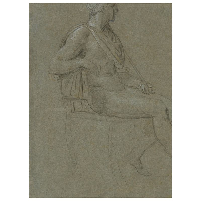 Andrea Appiani, Uomo seduto, matita nera e gesso bianco su carta cerulea