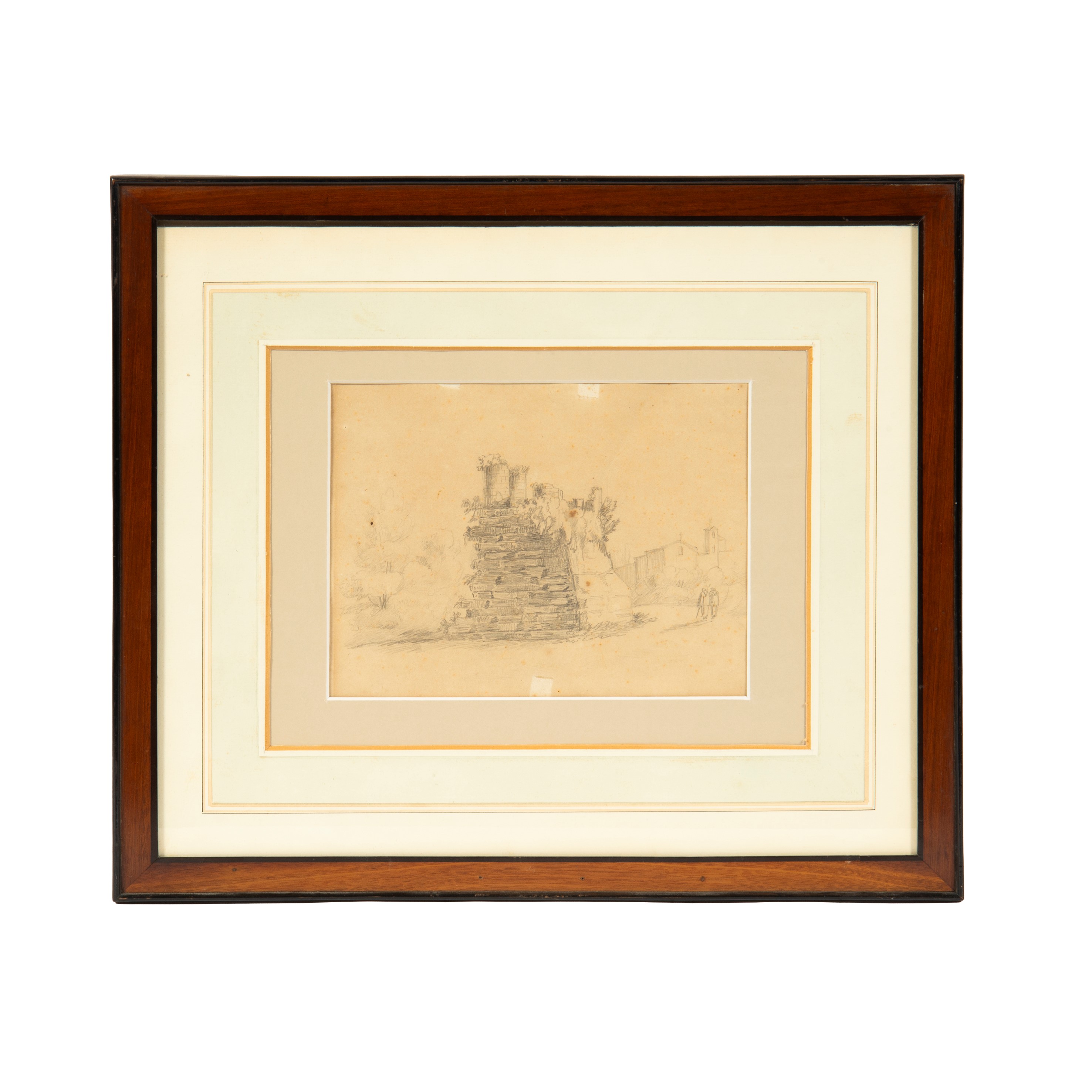 Giuseppe Caselli, Nudo con cavallo; Scuola francese del XIX secolo, Rovine romane (lotto di due d...